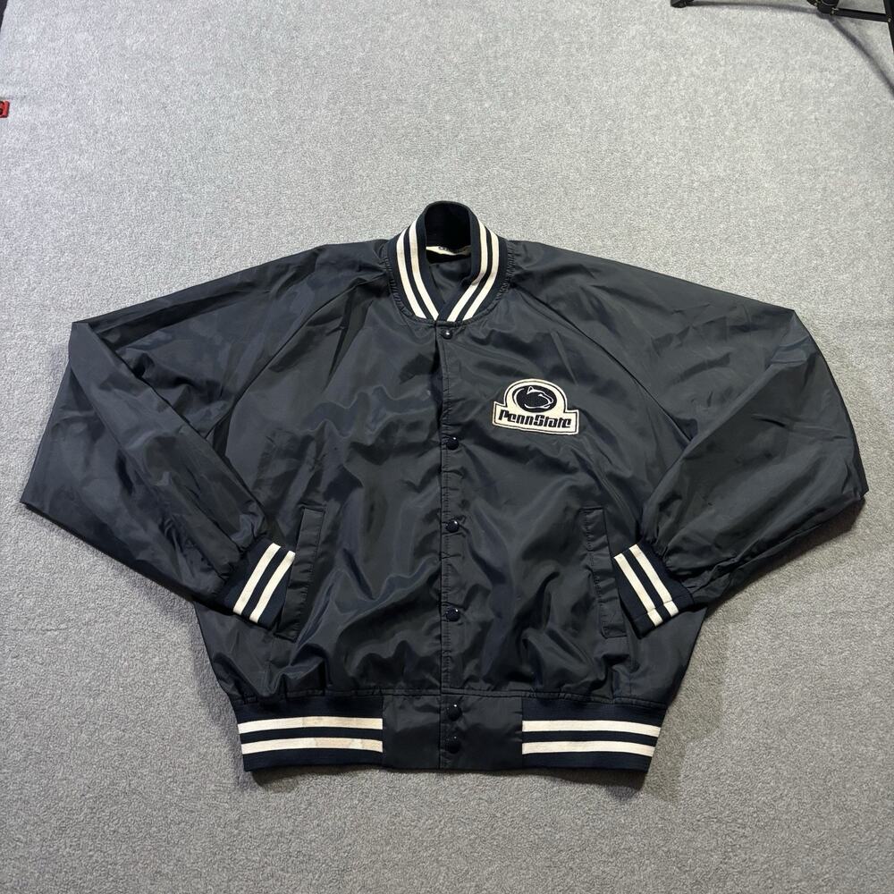 Vtg 80s Penn State Chalk Line Satin Bomber Jacket XL Nittany Lions USA Made PSU
